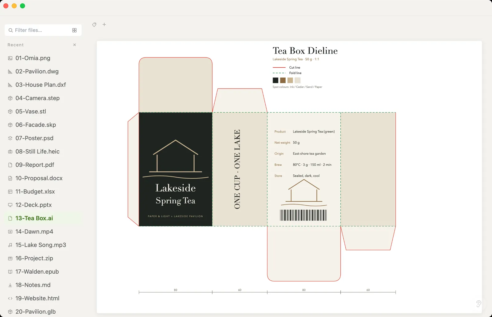 Adobe Illustrator .ai packaging dieline opened in Omia