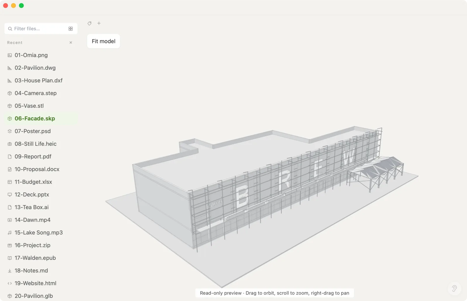 SketchUp SKP model opened in Omia in 3D