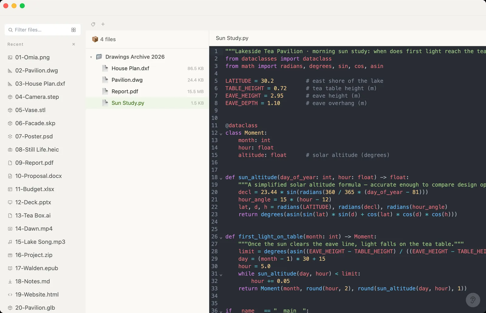 tar.gz archive in Omia previewing a Python file inside it