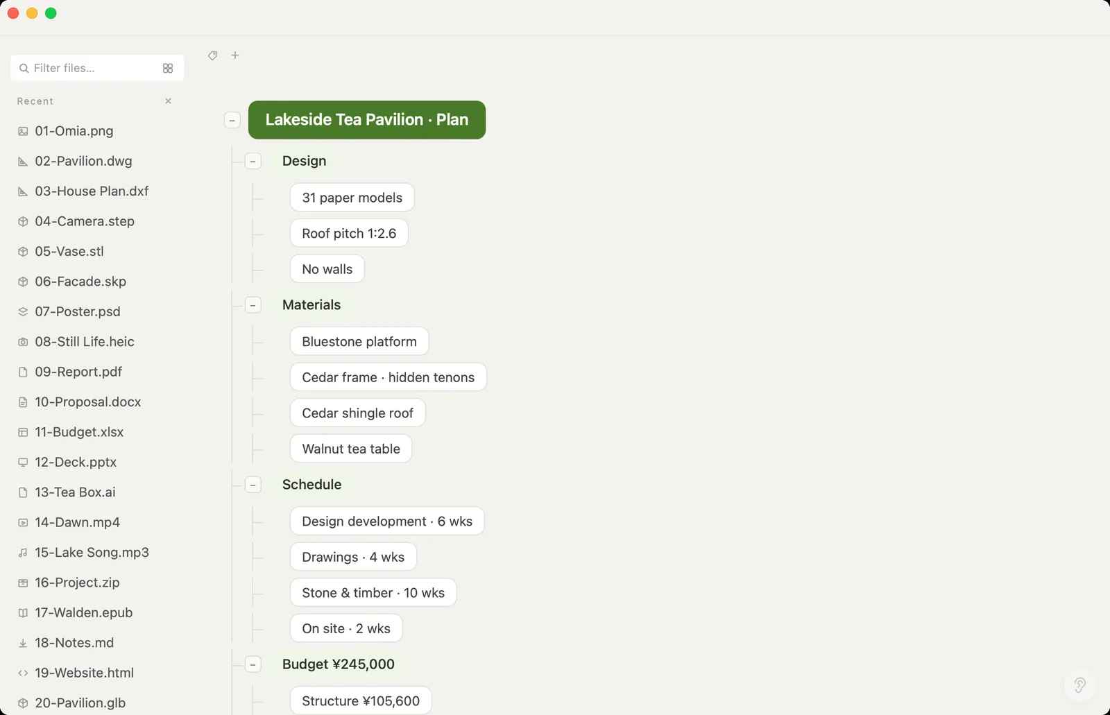 XMind mind map shown as a collapsible outline in Omia