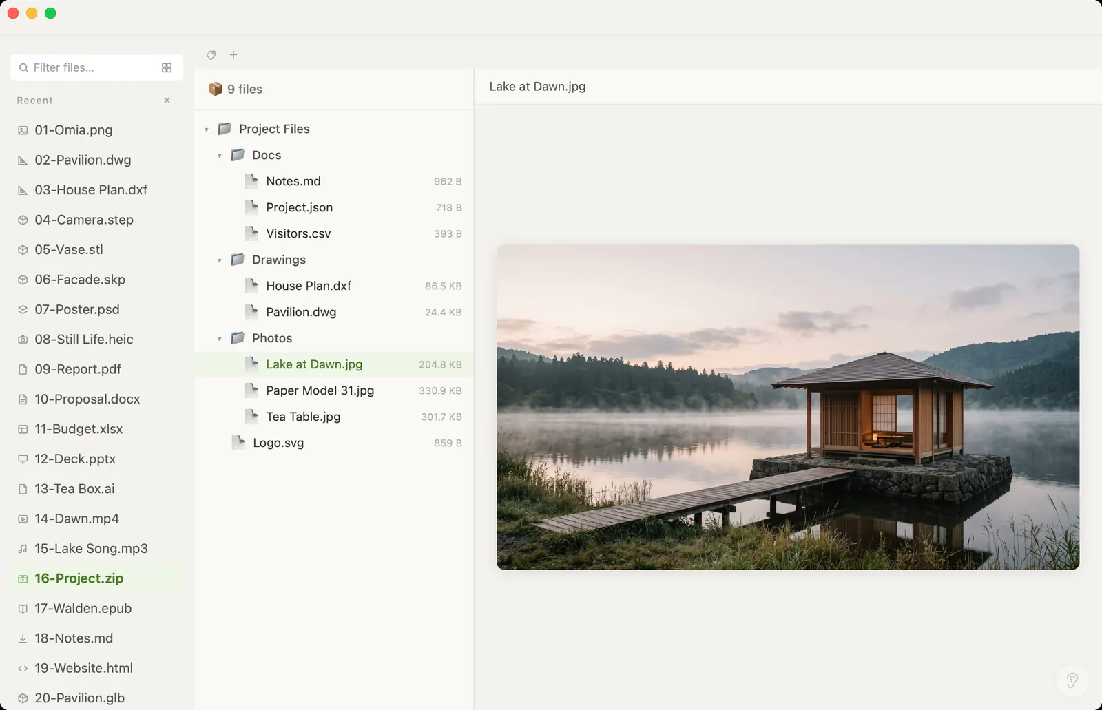ZIP archive browsed in Omia, previewing a photo inside it